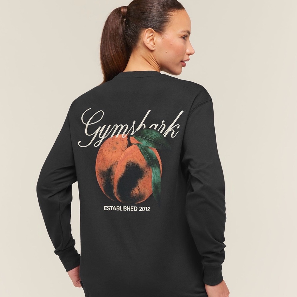Gymshark Black Long Sleeve Tee with Peach Graphic
